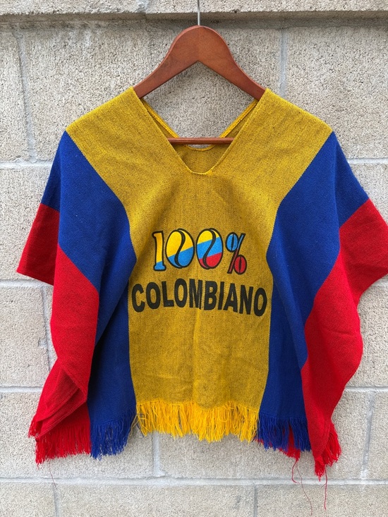 Handmade Tops - Colombian Flag V-Neck Poncho Tunic - Yellow, Blue & Red